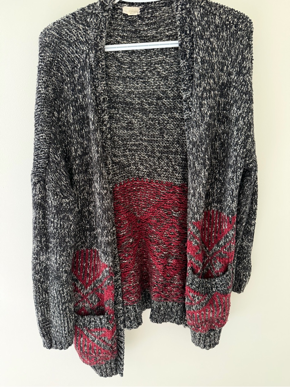 Garage Marled Gray Open-Front Cardigan with Red Accents